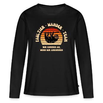 Wandern Faultier Wanderteam lustig Schrift retro - Frauen Premium Bio Langarmshirt - Schwarz - Vorne - Julia (174cm)