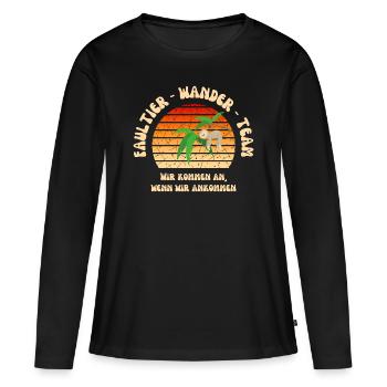 Wandern Faultier Wanderteam lustig Schrift retro - Frauen Premium Bio Langarmshirt - Schwarz - Vorne - Julia (174cm)