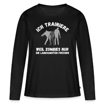 Zombie Training grau Schrift lustig Fitness - Frauen Premium Bio Langarmshirt - Schwarz - Vorne - Julia (174cm)