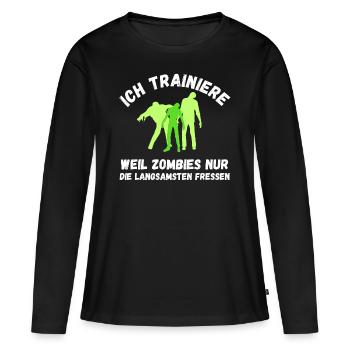 Zombie Training grün Schrift lustig Fitness - Frauen Premium Bio Langarmshirt - Schwarz - Vorne - Julia (174cm)