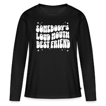 Phrase Humoristique Meilleure Amie Bavarde - T-shirt manches longues Premium bio Femme - noir - Devant - Julia (174cm)