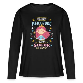 Certifiée Meilleure Grande Soeur du Monde - T-shirt manches longues Premium bio Femme - noir - Devant - Julia (174cm)