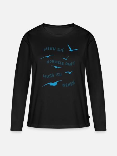 Wenn die Nordsee ruft muss ich gehen - Frauen Premium Bio Langarmshirt - Schwarz
