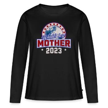 Worlds Best Mother 2023 College Design - Frauen Premium Bio Langarmshirt - Schwarz - Vorne - Julia (174cm)