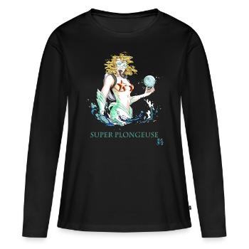 superpouvoir plongée sous marine : SUPER PLONGEUSE - T-shirt manches longues Premium bio Femme - noir - Devant - Julia (174cm)
