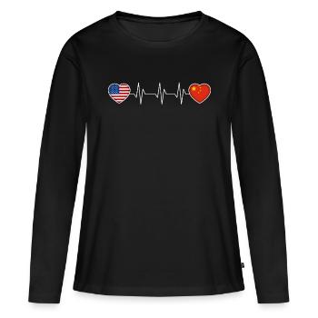 Chine - T-shirt manches longues Premium bio Femme - noir - Devant - Julia (174cm)