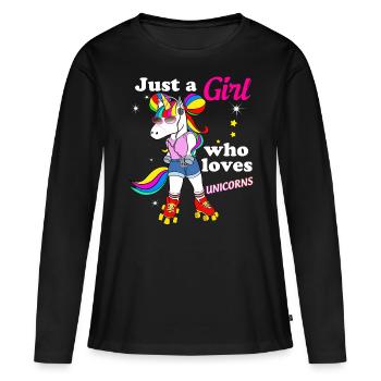 Licorne Roller Skate Style Vintage Années 80 - T-shirt manches longues Premium bio Femme - noir - Devant - Julia (174cm)