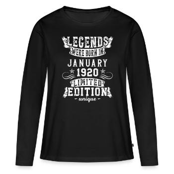 Anniversaire Janvier 1920 année Edition Limitée - T-shirt manches longues Premium bio Femme - noir - Devant - Julia (174cm)