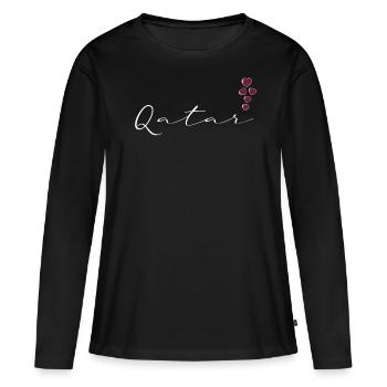 Qatar - T-shirt manches longues Premium bio Femme - noir - Devant - Julia (174cm)