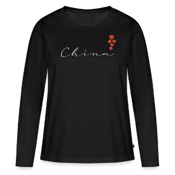 Chine - T-shirt manches longues Premium bio Femme - noir - Devant - Julia (174cm)