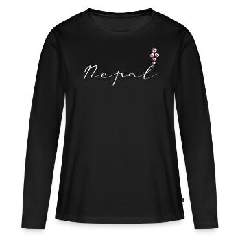 Népal - T-shirt manches longues Premium bio Femme - noir - Devant - Julia (174cm)