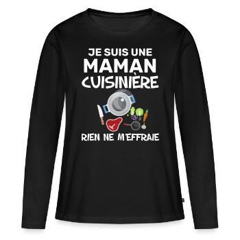 Cadeau Maman Cuisinière Humour Fête des Mères - T-shirt manches longues Premium bio Femme - noir - Devant - Julia (174cm)