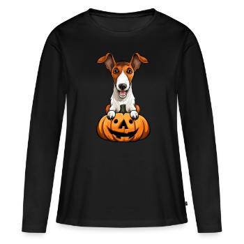 Fox Terrier Chien Citrouille Paresseuse Fête d’Halloween - T-shirt manches longues Premium bio Femme - noir - Devant - Julia (174cm)