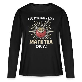 Buveurs de thé Yerba mate - T-shirt manches longues Premium bio Femme - noir - Devant - Julia (174cm)