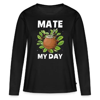 Buveurs de thé Yerba mate - T-shirt manches longues Premium bio Femme - noir - Devant - Julia (174cm)