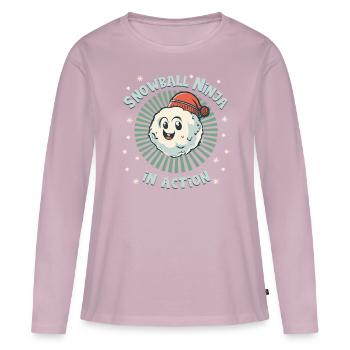 Bataille de boules de neige - Snowball Ninja en action - T-shirt manches longues Premium bio Femme - rose poudré - Devant - Julia (174cm)