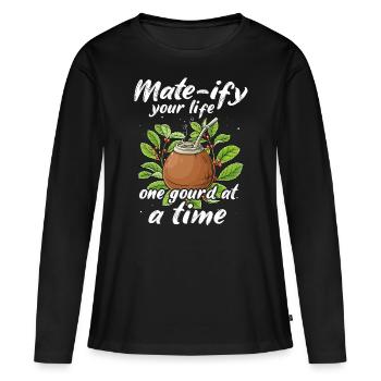 Thé Yerba mate - T-shirt manches longues Premium bio Femme - noir - Devant - Julia (174cm)