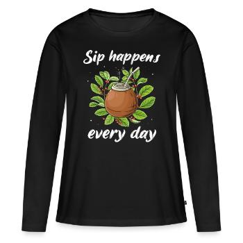 Thé Yerba mate - T-shirt manches longues Premium bio Femme - noir - Devant - Julia (174cm)