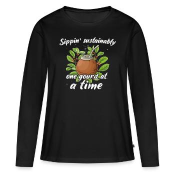 Thé Yerba mate - T-shirt manches longues Premium bio Femme - noir - Devant - Julia (174cm)