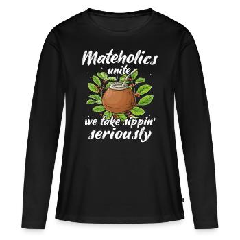 Thé Yerba mate - T-shirt manches longues Premium bio Femme - noir - Devant - Julia (174cm)