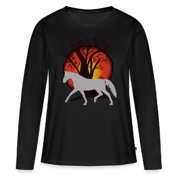 Chevaux, Chevaux, Cheval Sauvage, Nature, Nature Sauvage, Soleil, Cheval - T-shirt manches longues Premium bio Femme - noir - Devant - Julia (174cm)