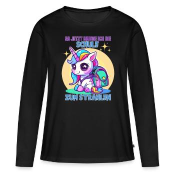 Licorne écolière pour l’inscription à l’école - T-shirt manches longues Premium bio Femme - noir - Devant - Julia (174cm)