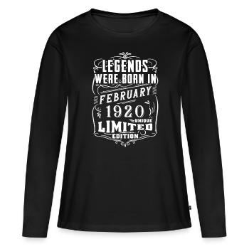 Anniversaire Février 1920 Année Edition Limitée - T-shirt manches longues Premium bio Femme - noir - Devant - Julia (174cm)