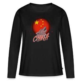Chine - T-shirt manches longues Premium bio Femme - noir - Devant - Julia (174cm)