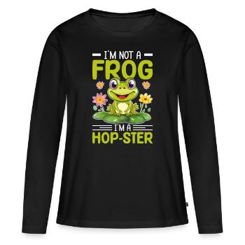 Je ne suis pas une grenouille, je suis une grenouille Hop-ster - Tshirt grenouille - T-shirt manches longues Premium bio Femme - noir - Devant - Julia (174cm)