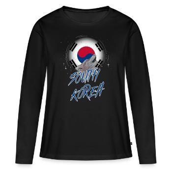 Corée du Sud - T-shirt manches longues Premium bio Femme - noir - Devant - Julia (174cm)