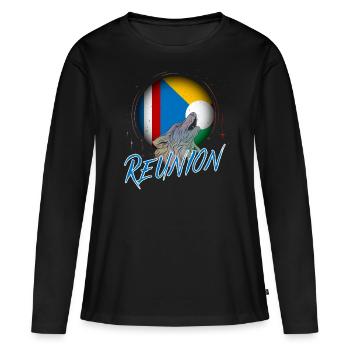 Réunion - T-shirt manches longues Premium bio Femme - noir - Devant - Julia (174cm)