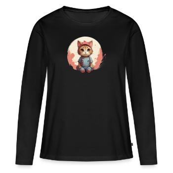 Design de chat mignon - T-shirt manches longues Premium bio Femme - noir - Devant - Julia (174cm)