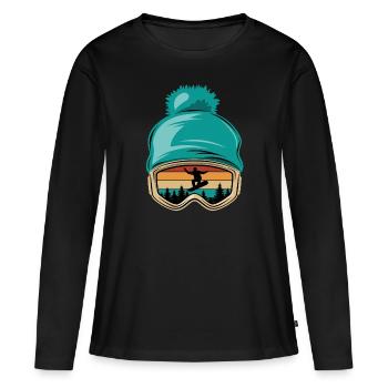Snowboard, Halfpipe, Wintersport, Skibrille - Frauen Premium Bio Langarmshirt - Schwarz - Vorne - Julia (174cm)