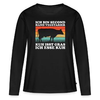 Witziges Kuh Grillshirt Second Hand Vegetarier - Frauen Premium Bio Langarmshirt - Schwarz - Vorne - Julia (174cm)