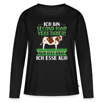 Witziges Kuh Grillshirt Second Hand Vegetarier - Frauen Premium Bio Langarmshirt - Schwarz - Vorne - Julia (174cm)