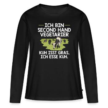 Witziges Kuh Grillshirt Second Hand Vegetarier - Frauen Premium Bio Langarmshirt - Schwarz - Vorne - Julia (174cm)