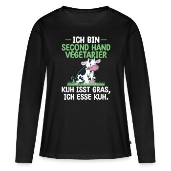 Witziges Kuh Grillshirt Second Hand Vegetarier - Frauen Premium Bio Langarmshirt - Schwarz - Vorne - Julia (174cm)