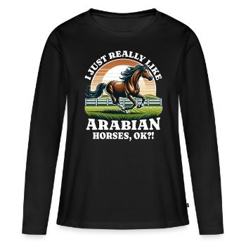 Cheval arabe - T-shirt manches longues Premium bio Femme - noir - Devant - Julia (174cm)
