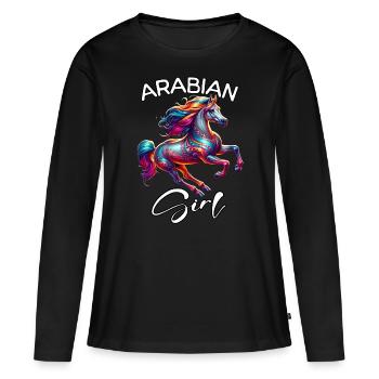 Cadeau de cheval arabe - T-shirt manches longues Premium bio Femme - noir - Devant - Julia (174cm)