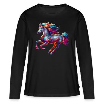 Cheval pur-sang - T-shirt manches longues Premium bio Femme - noir - Devant - Julia (174cm)