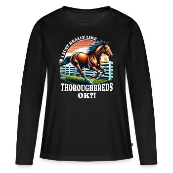 Cheval pur-sang - T-shirt manches longues Premium bio Femme - noir - Devant - Julia (174cm)