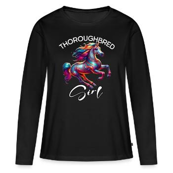 Cadeau pur-sang - T-shirt manches longues Premium bio Femme - noir - Devant - Julia (174cm)