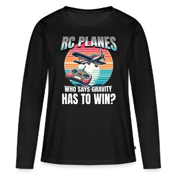 Maquette d’avion Maquette d’avion - T-shirt manches longues Premium bio Femme - noir - Devant - Julia (174cm)