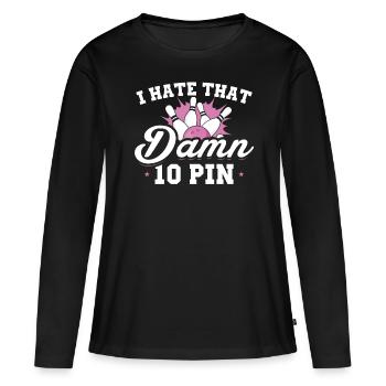 de 10 broches bowling frustration t-shirt - T-shirt manches longues Premium bio Femme - noir - Devant - Julia (174cm)