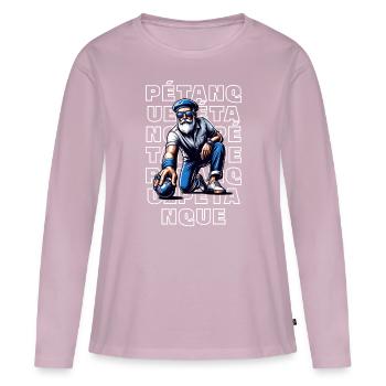 Pétanque - T-shirt manches longues Premium bio Femme - rose poudré - Devant - Julia (174cm)