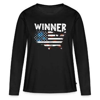 Gagnant Gewinner US - T-shirt manches longues Premium bio Femme - noir - Devant - Julia (174cm)