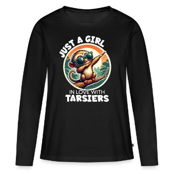 Une fille aime un lémurien gobelin - T-shirt manches longues Premium bio Femme - noir - Devant - Julia (174cm)
