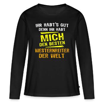 Westernreiter Geschenk - Frauen Premium Bio Langarmshirt - Schwarz - Vorne - Julia (174cm)