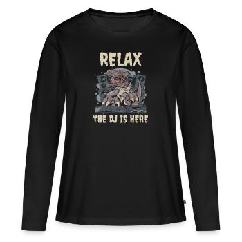 DJ Disc Jockey DJing Techno Club Dino T-Rex - T-shirt manches longues Premium bio Femme - noir - Devant - Julia (174cm)
