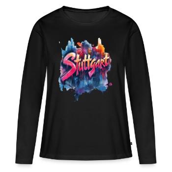 Stuttgart - Frauen Premium Bio Langarmshirt - Schwarz - Vorne - Julia (174cm)